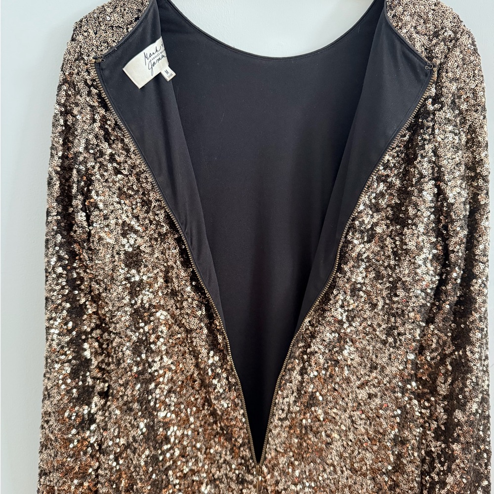 Badgley Mischka Gold Sequin Long Sleeve Dress - Picture 5 of 5